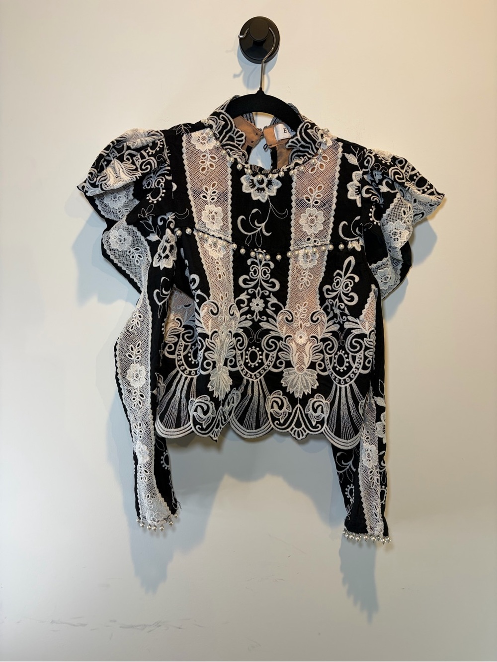 Elliatt Black Top with White Lace Embroidery